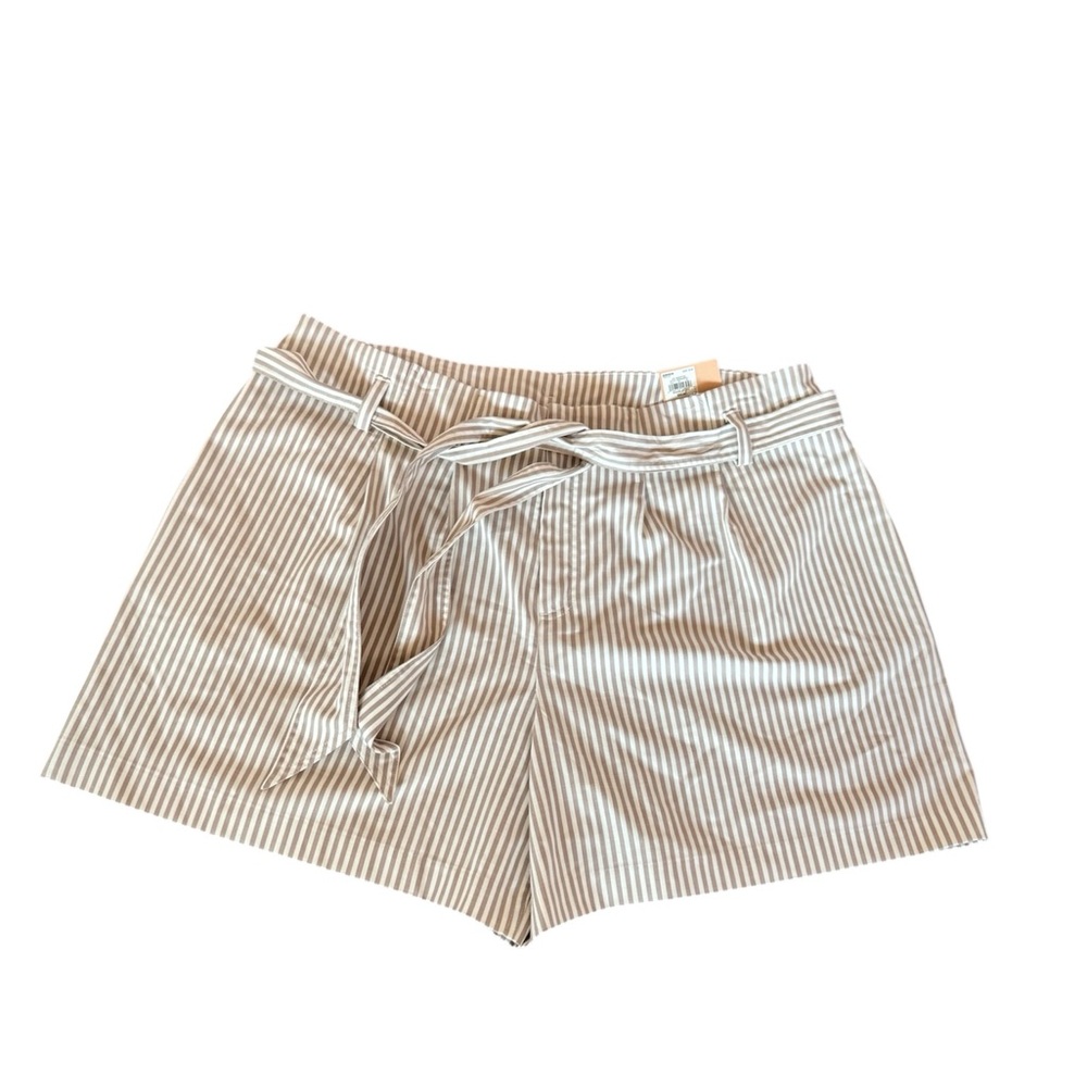 EVRI Beige and White Striped Tie-Waist Shorts